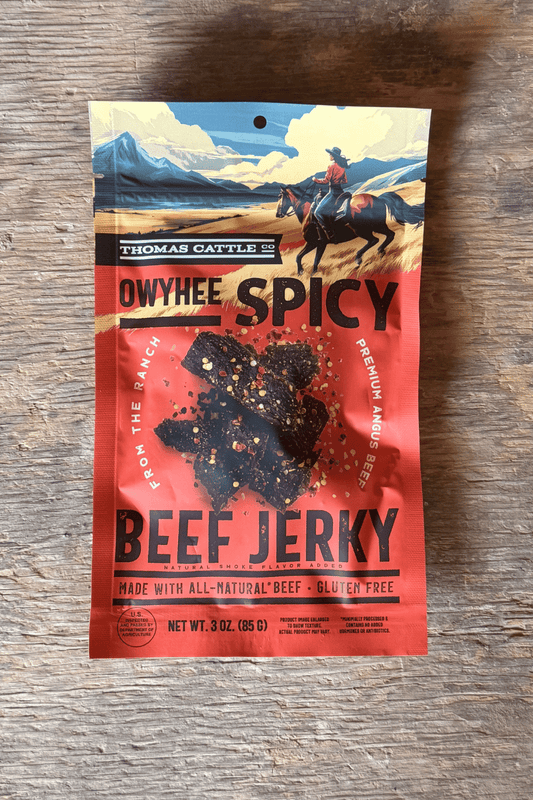 3 oz bag of Thomas Cattle Owyhee Spicy Jerky