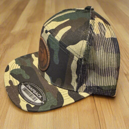 Round Leather Patch Camo Snap Back Hat