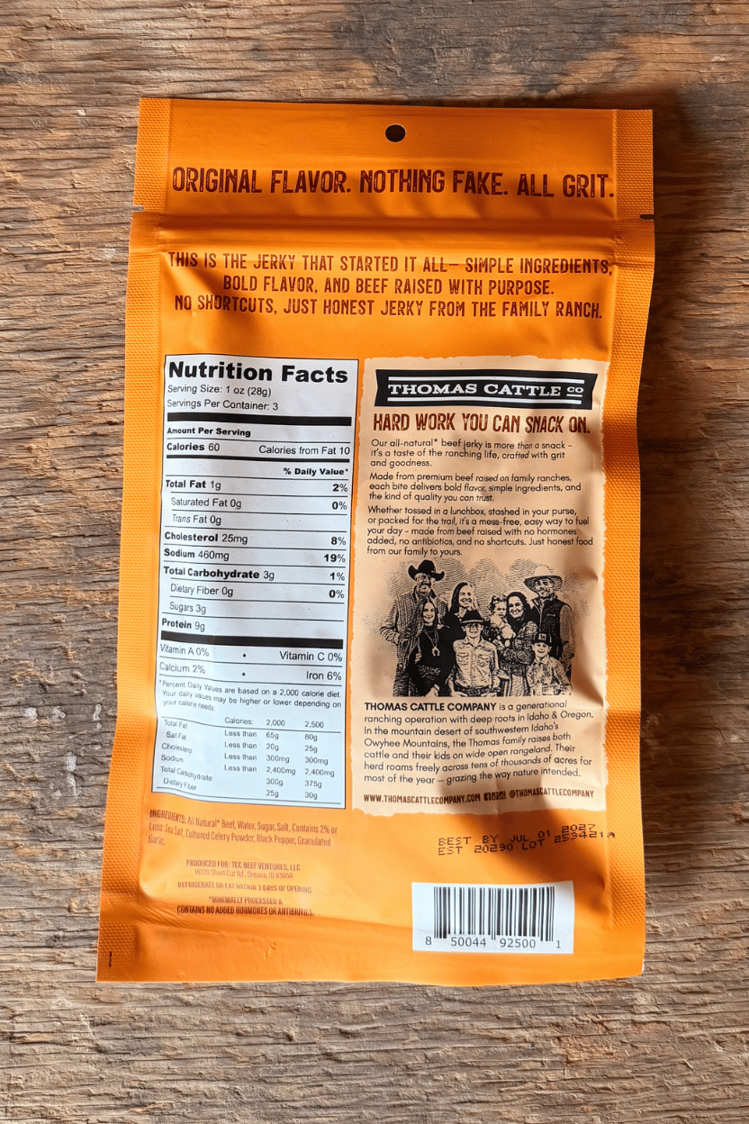 Back Bag 3 oz bag of Thomas Cattle Original Jerky