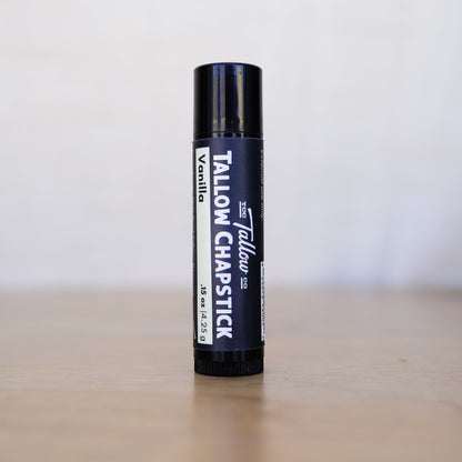 Tallow chapstick on a neutral background