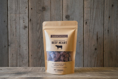 Bag of freeze dried all natural beef heart dog treats