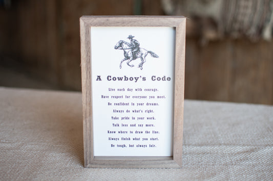 Cowboy Code Wooden Quote Sign